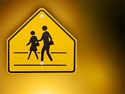 Schools pedestrian sign yellow tile