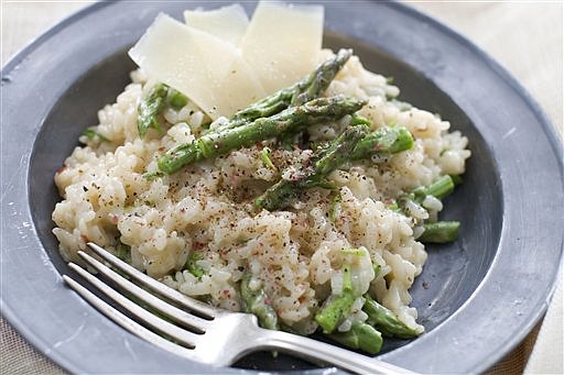The asparagus is added at the very end of the process in this pressure cooker risotto.