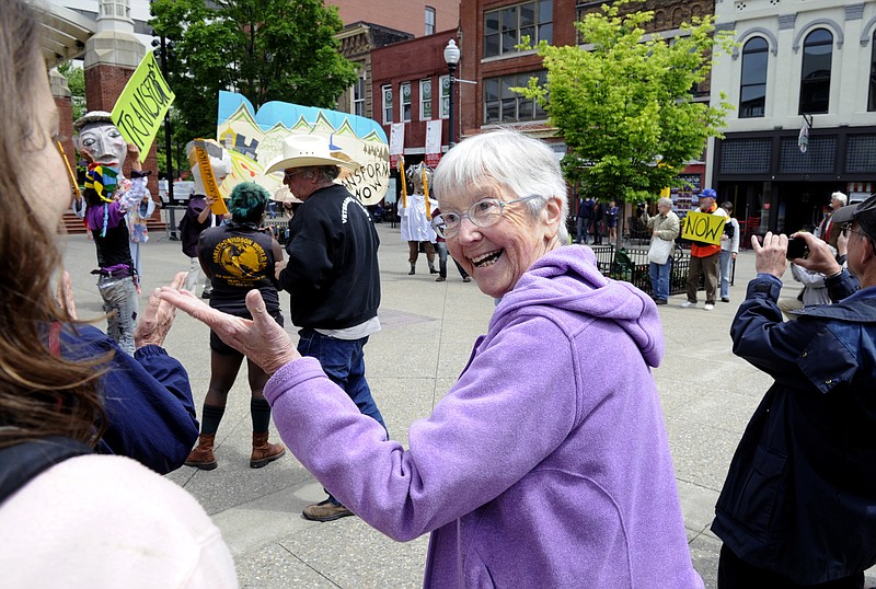 Activist Sister Megan Rice attends a rally by supporters before her trial with fellow anti-nuclear weapons activists in Knoxville.