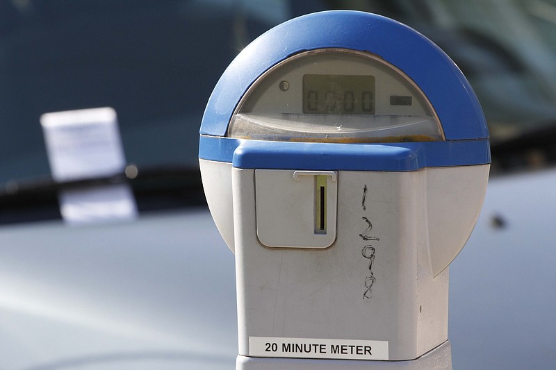 A parking meter shows no time remaining in downtown Chattanooga.