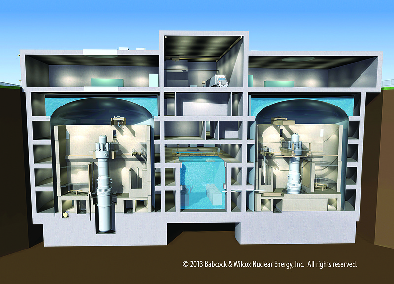 TVA is planning to build two 180-megawatt small modular reactors on the Clinch River in Oak Ridge. (Rendering by Babcock & Wilcox Nuclear Energy)