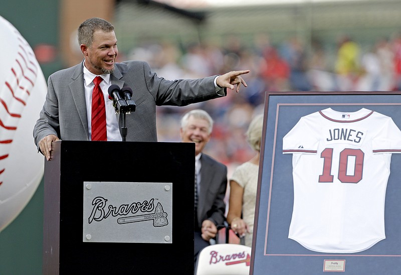 Former Atlanta Braves' Chipper had his number retired during a ceremony Friday in Atlanta.