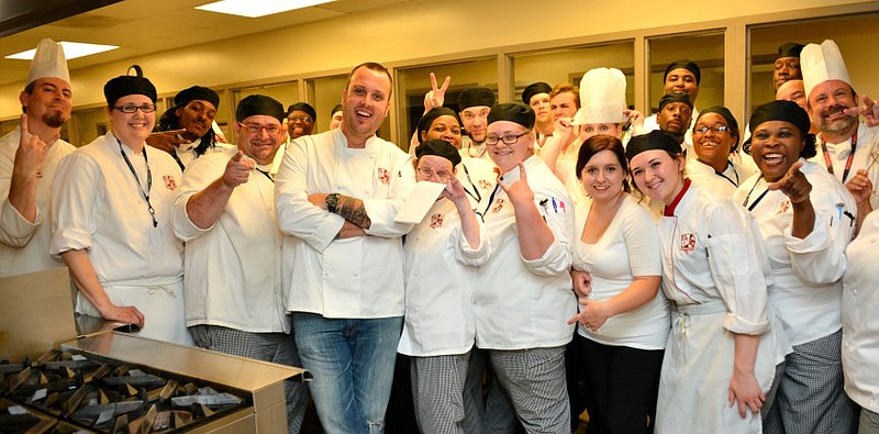 Students from Virginia College School of Business and Health with Food Network star Chef Ben Vaughn. Vaughn, who will host the 2013 World Food Championships in Las Vegas, directed the students in creating a four-course dinner for VIP guests at the Chattanooga campus.