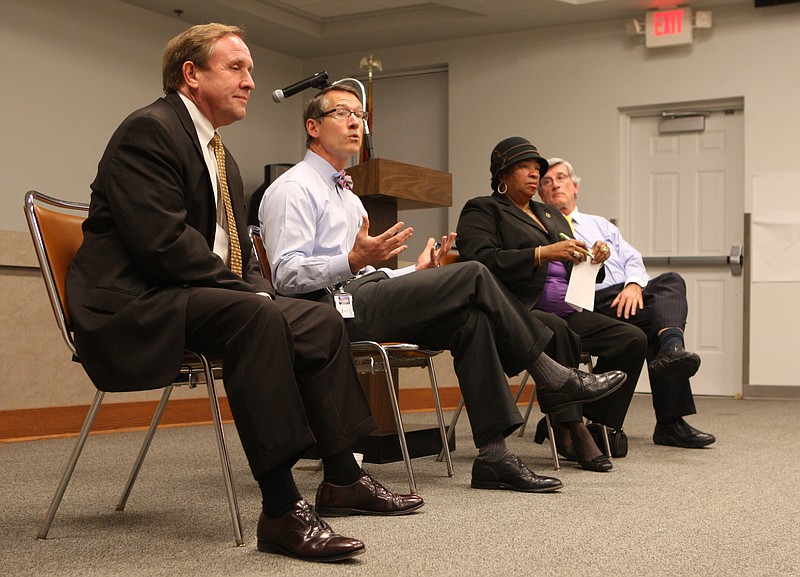 Members of the Tennessee Legislature answer questions on education at the Hamilton County Department of Education in this file photo. The legislative members include, from left, Rep. Mike Carter, R-Ooltewah, Sen. Bo Watson, R-Hixson, Rep. JoAnne Favors, D-Chattanooga, and Sen. Todd Gardenhire, R-Chattanooga.
