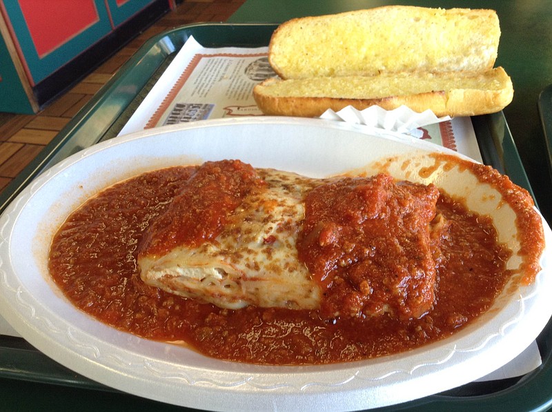 An order of lasagna is a good deal for $7 at Rafael's on Hixson Pike.