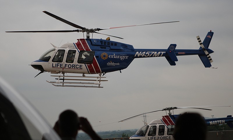 A LifeForce helicopter lands at Erlanger hospital in this 2013 photo. 