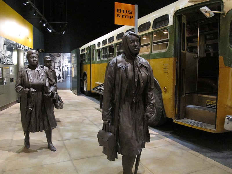 Satues of three women walking next to a replica of a city bus are part of an exhibit about Montgomery's bus boycotts at the newly-renovated National Civil Rights Museum in Memphis. The museum, which first opened in 1991, is now ready to show off new, emotionally-moving exhibits and flashy, informative interactive displays. The museum says it attracts 200,000 people every year, but the renovations are impressive enough that they could lead to a spike in visitor turnout.