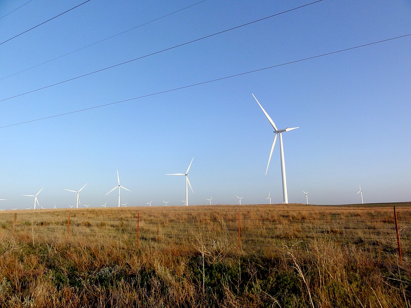This photo provided by Clean Line Energy shows a wind farm located near Woodward, Oklahoma.