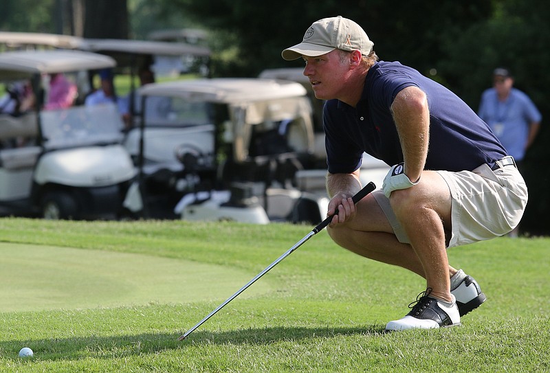 Dalton's David Noll Jr. lines up a shot during the final round of the North Georgia Invitational on June 1, 2014, at Dalton Golf & Country Club. Noll was honored Saturday as the GSGA men's player of the year, the ninth time he has received the award. / Staff file photo