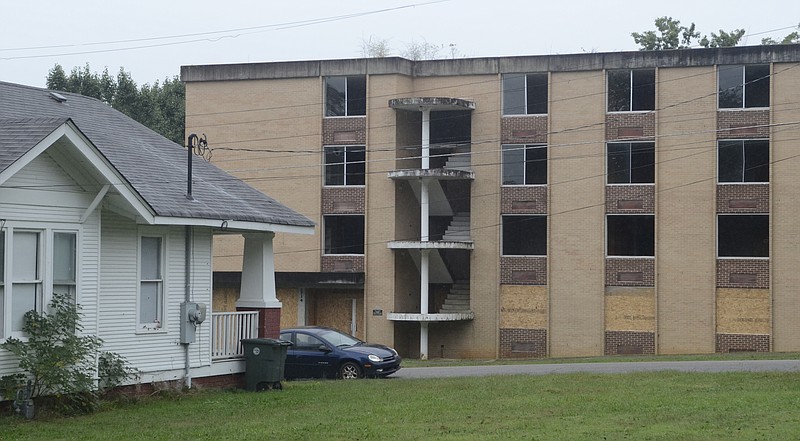 One of two closed former Tennessee Temple University dormitories is seen near the campus in
Highland Park.