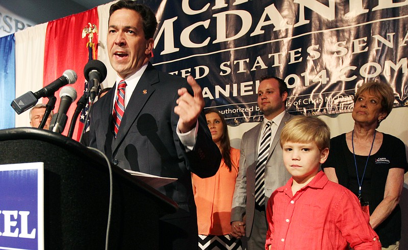 
              Chris McDaniel addresses his supporters after falling behind in a heated GOP primary runoff election against incumbent U.S. Senator Thad Cochran on Tuesday June 24, 2014 at the Lake Terrace Convention Center in Hattiesburg, Miss.  (AP Photo/George Clark)
            