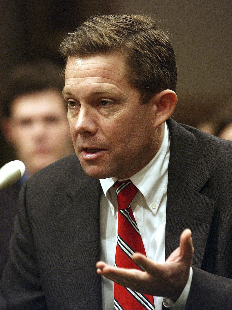 
              FILE - This Wednesday, Jan. 29, 2003 file photo shows Jeffrey Sutton, then President Bush's nominee for the U.S.Court of Appeals for the Sixth District, testifying on Capitol Hill. Judge Sutton is on a three-judge panel of the 6th U.S. Circuit Court of Appeals in Cincinnati that will hear marriage equality arguments from attorneys in six cases from Ohio, Michigan, Kentucky and Tennessee, all on Wednesday. (AP Photo/Evan Vucci, File)
            
