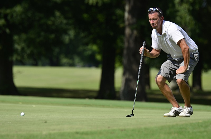 Matt Robertson surveys his shot during the final round of the Brainerd Invitational at Brainerd Golf Course in Chattanooga on August 10, 2014.