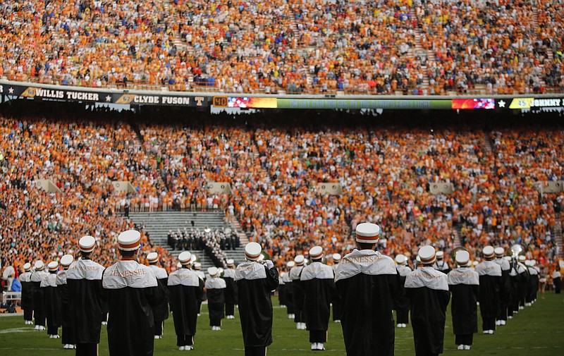 The Pride of the Southland Band plays before the Vols' season-opener football game against the Aggies.