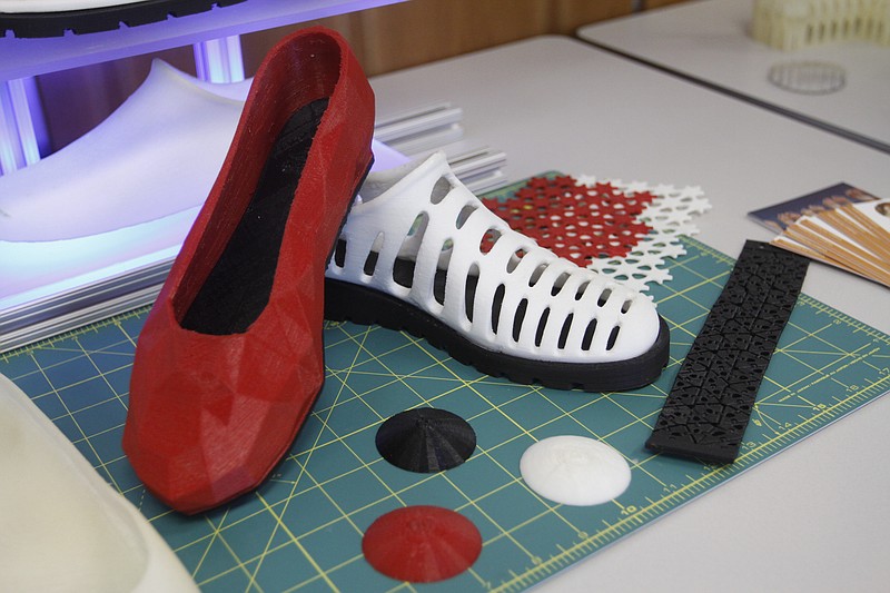 Shoes made with a 3D printer by the company Feetz are displayed in this file photo.