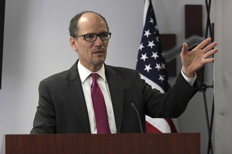 
              FILE - In this June 4, 2014, file photo Labor Secretary Thomas Perez speaks in Washington. Perez sought Monday, Oct. 20 to re-energize President Barack Obama's stalled push for raising the minimum wage from $7.25 to $10.10 an hour and for making paid leave for mothers of newborns more widely available. Speaking at the National Press Club, Perez also suggested that many U.S. workers have failed to benefit from the nation's economic recovery. (AP Photo/Connor Radnovich, File)
            