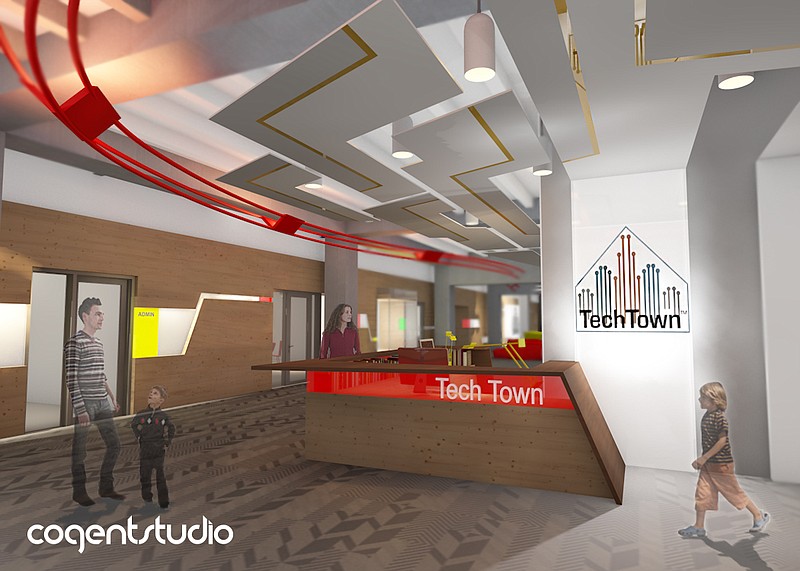 TechTown is expected to open by summer 2015 in the Chattanooga Lifestyle Center. An artist's rendering shows the planned entry to the youth-focused technology and entrepreneurial learning center.