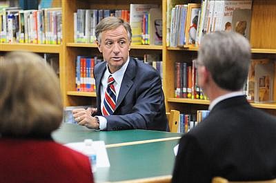 Gov. Bill Haslam discusses the Common Core State Standards during a meeting with local educators at Indian Trail Intermediate School.