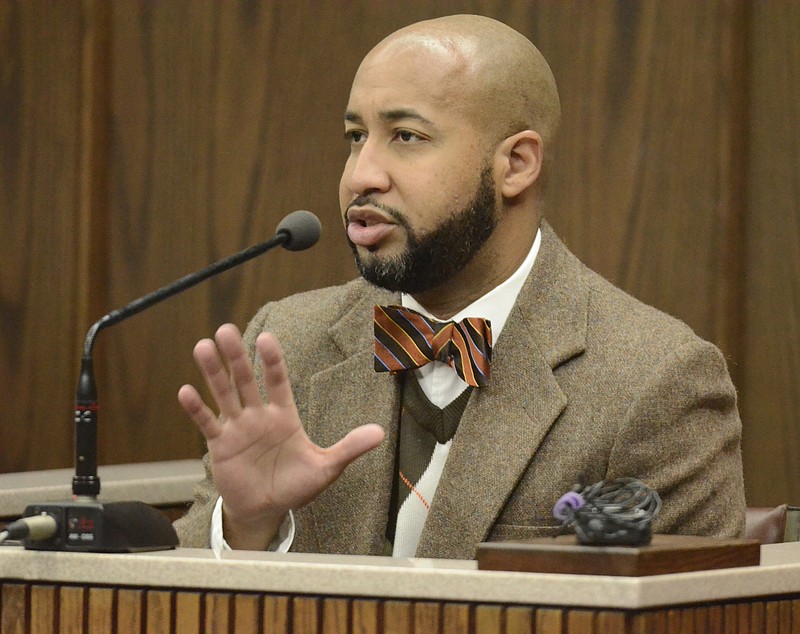 Karl Fields testifies during a hearing for Cordalro Strickland in Judge Don Poole's courtroom on Friday.