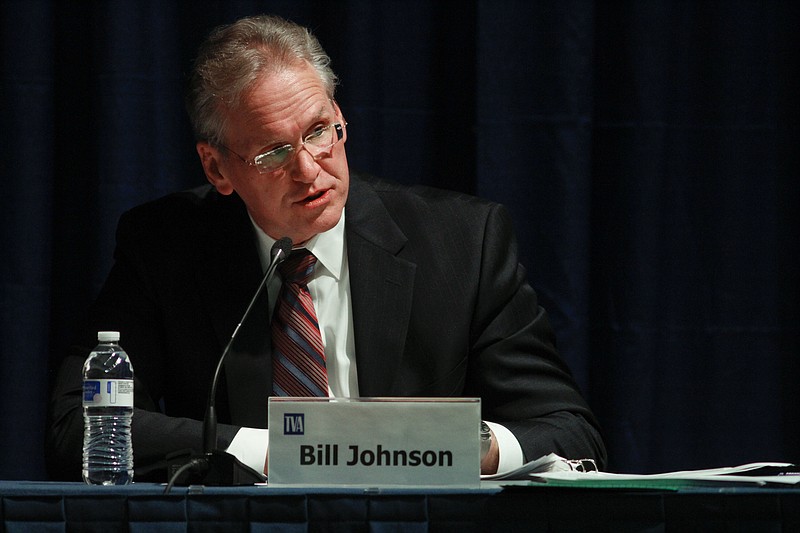 TVA president Bill Johnson speaks during a TVA board meeting in February.