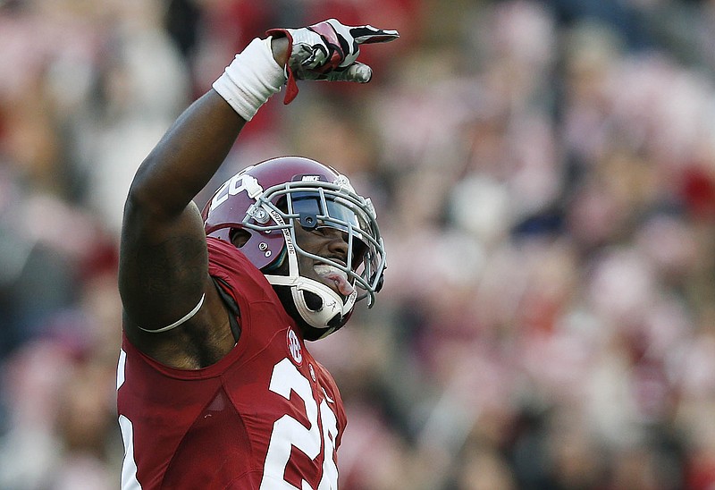 Alabama defensive back Landon Collins celebrates Saturday during their 25-20 win over Mississippi State in Tuscaloosa.