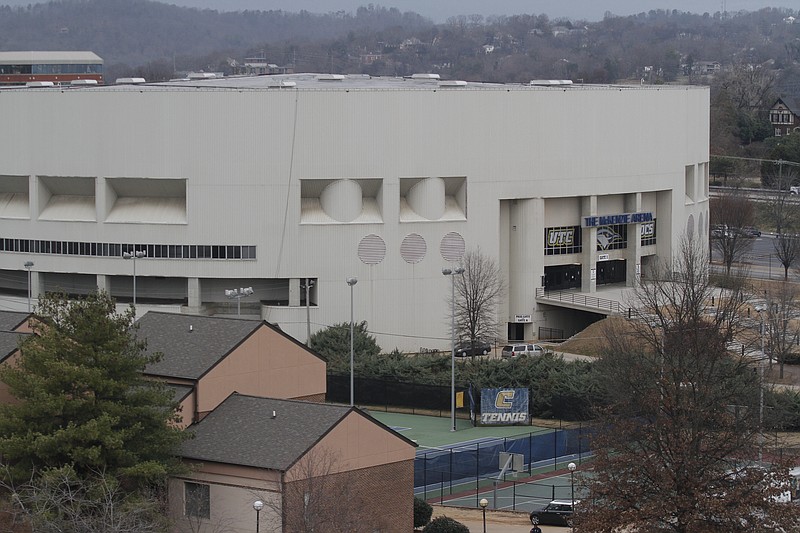 McKenzie Arena is seen from the new library's balcony Tuesday, Dec. 9, 2014, on the University of Tennessee at Chattanooga campus in Chattanooga, Tenn.