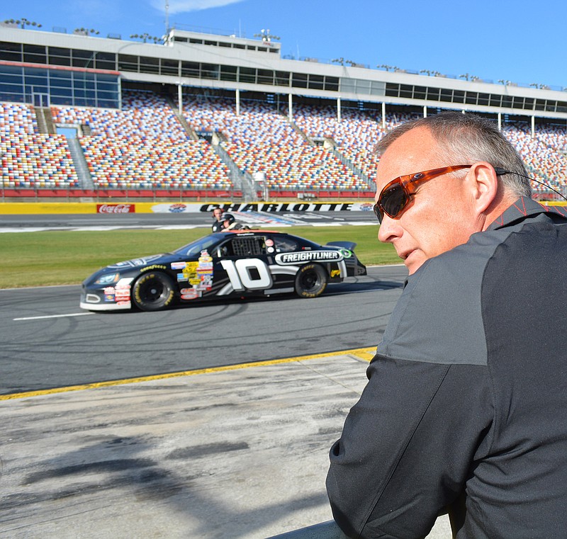 Georgia coach Mark Richt looks on as the Bulldogs participate in the Richard Petty Driving Experience at Charlotte Motor Speedway on Saturday. 