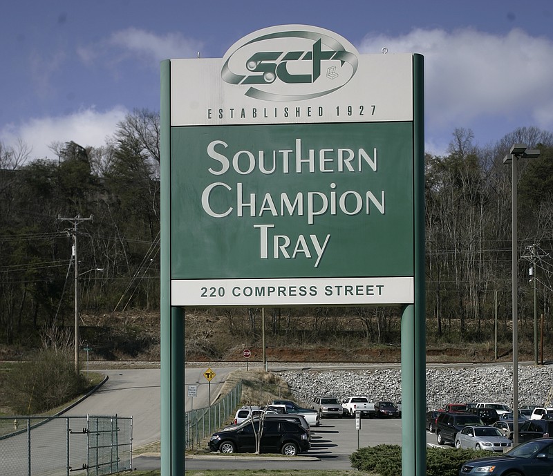 The Southern Champion Tray logo is seen on their wellness center sign in this 2013 file photo.