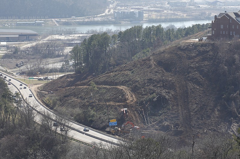 Trees are removed from Stringer's Ridge along U.S. Highway 27 in this file photograph from February, 2012. The trees were cleared in preparation for a construction project to widen the highway.