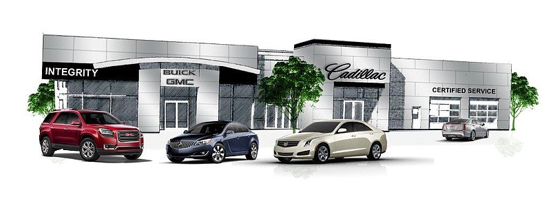 Rendering of Integrity Buick GMC Cadillac store on International Drive off of Highway 153 that is undergoing a renovation. The site was originally developed as a GM Saturn dealership.
