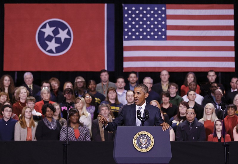 President Barack Obama speaks at Pellissippi State Community College Friday, Jan. 9, 2015, in Knoxville. 