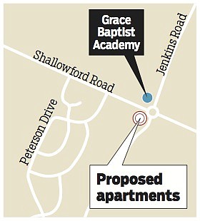 Planned 230-unit apartment complex at the corner of Shallowford Road and Jenkins Road.