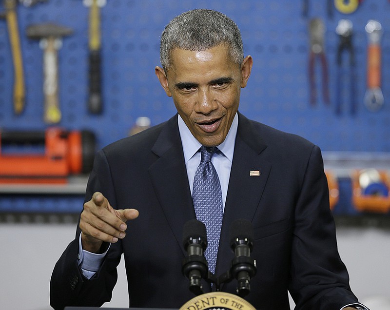 President Barack Obama speaks at Cedar Falls Utilities on Wednesday, Jan. 14, 2015, in Cedar Falls, Iowa.