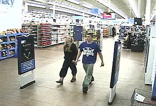 18-year-old Dalton Hayes and 13-year-old Cheyenne Phillips leave a South Carolina Wal-Mart in this Jan. 2015 photo made from surveillance video and released by the Grayson County Sheriff's Office, in Kentucky.