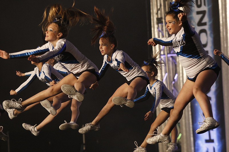 The Twisters Cheerleading team competes Saturday, Jan. 17, 2015, at the Athletic Championships all-star team championships cheer and dance competition at the Chattanooga Convention Center in Chattanooga, Tenn. The three highest scoring teams will be awarded cash prizes totaling $10,000.
