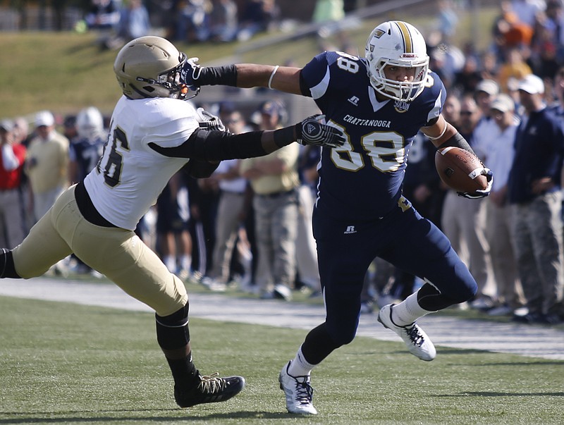 Former UTC tight end Faysal Shafaat, right, has been selected to participate in the College Gridiron Showcase all-star game Jan. 30 in Arlington, Texas, as he works toward his goal of playing in the NFL.