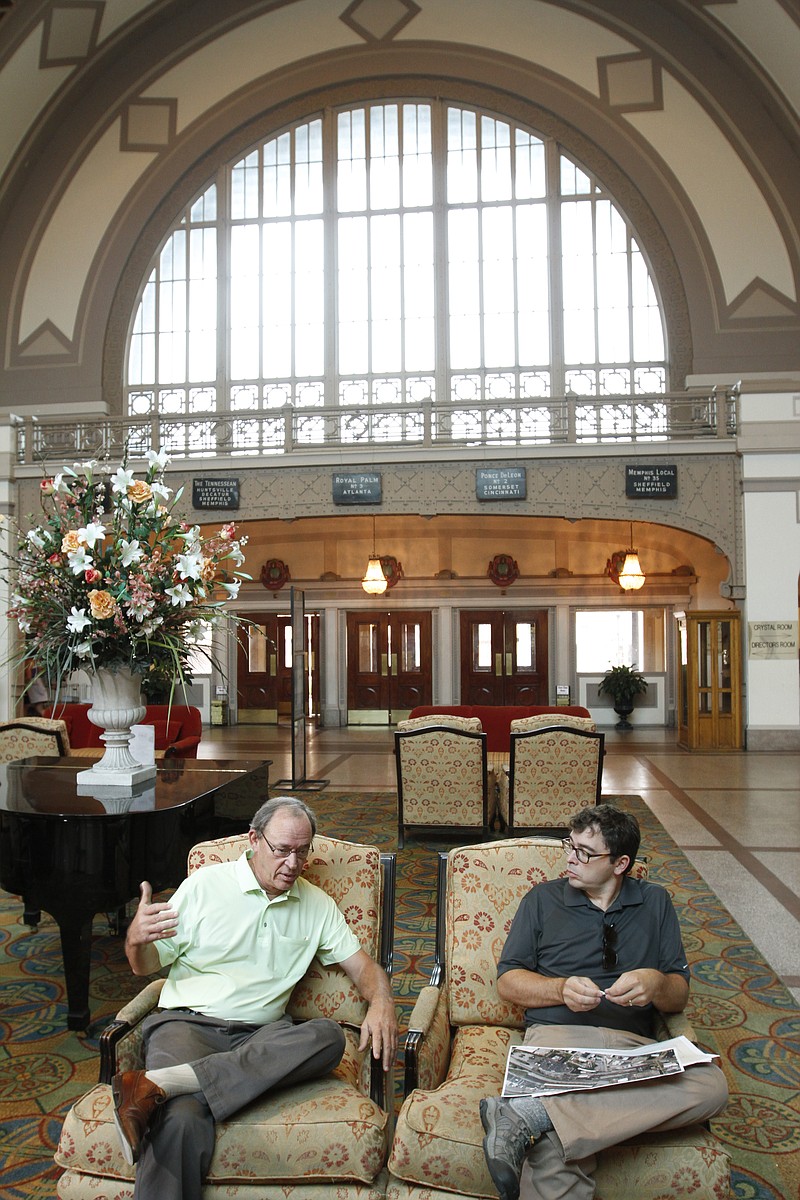 Jon Kinsey, managing partner with the Chattanooga Choo Choo, and his son, Adam Kinsey, redevelopment project manager, answer questions about proposed multi-million dollar renovations that are planned for the Chattanooga Choo Choo in this Oct. 11, 2014, photo.