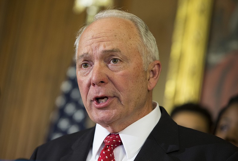 
              FILE - In this May 7, 2014 file photo, House Education Committee Chairman Rep. John Kline, R-Minn., speaks during a news conference on Capitol Hill. On Thursday, Kline threw his support behind testing students annually under the federal No Child Left Behind education law. (AP Photo/ Evan Vucci, File)
            