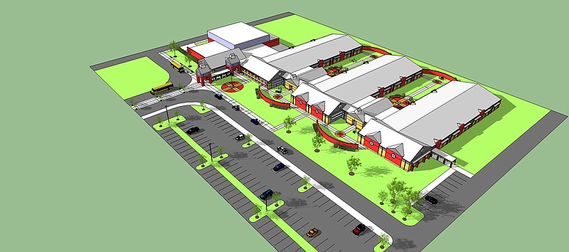 A conceptual image of a proposed elementary school, which Cleveland City Schools plans to establish on Georgetown Road between Cleveland Middle School and Hopewell Elementary. Image contributed by Upland Design Group.
