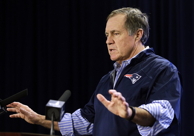 New England Patriots football head coach Bill Belichick speaks during an NFL football news conference at Gillette Stadium on Saturday, Jan. 24, 2015, in Foxborough, Mass., where he defended the way his team preps its game balls.