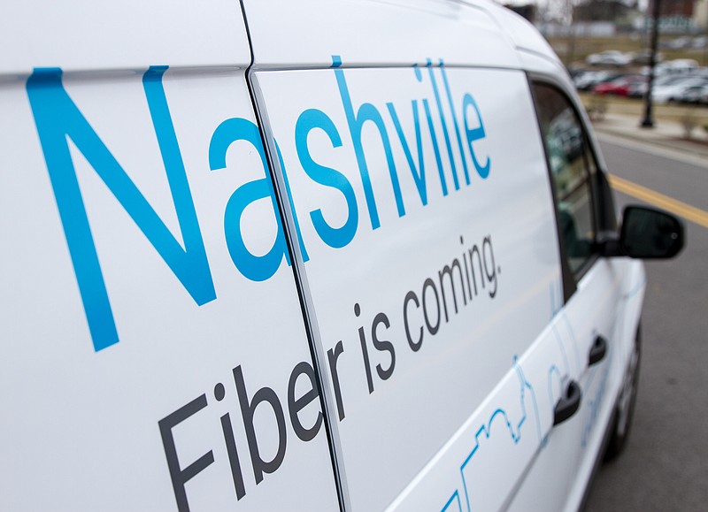 
              New Google Fiber service is advertised on a van in Nashville, Tenn., on Tuesday, Jan. 27, 2015. Google announced it would bring gigabit-speed Internet service to Nashville, Atlanta and Raleigh-Durham and Charlotte in North Carolina. (AP Photo/Erik Schelzig
            