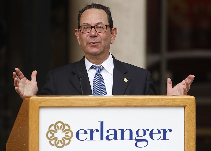 Erlanger Health Systems President & CEO, Kevin M. Spiegel, FACHE, speaks during a flag raising ceremony recognizing Donor Awareness Month in Chattanooga in this 2014 file photo.