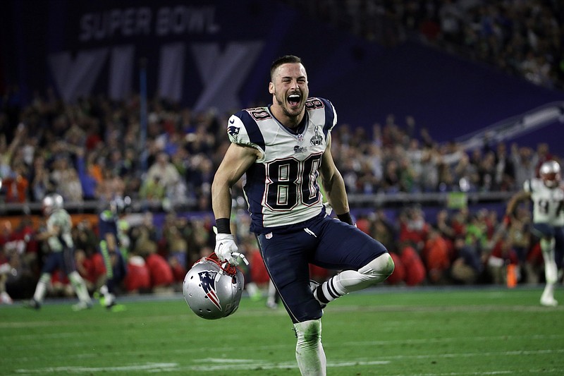 New England Patriots wide receiver Danny Amendola (80) reacts during his Super Bowl XLIX game against the Seattle Seahawks on Sunday, Feb. 1, 2015, in Glendale, Ariz. 