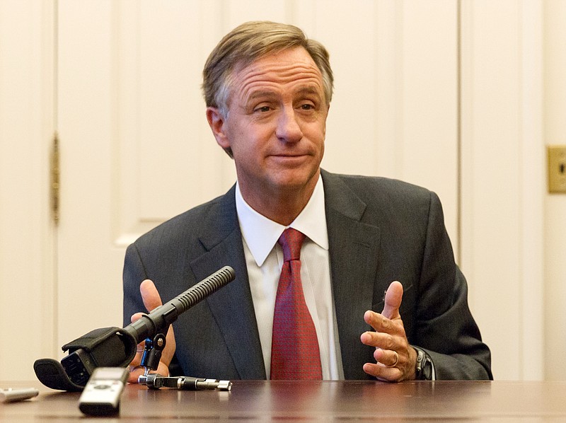 Republican Gov. Bill Haslam speaks to reporters at the state Capitol in Nashville on Wednesday, Feb. 4., 2015, after the GOP-controlled Legislature defeated his Insure Tennessee proposal to extend health coverage to 280,000 low-income Tennesseans.