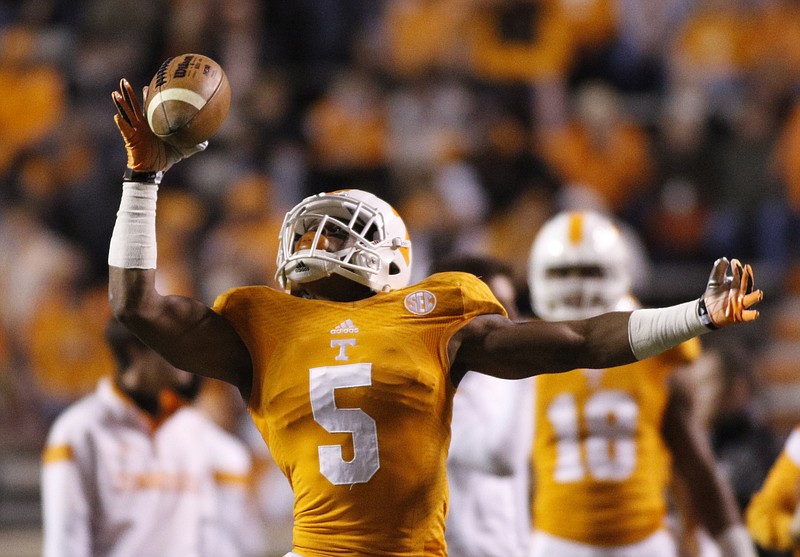 Tennessee wide receiver Ryan Jenkins warms up before his football game on Nov. 22, 2014, at Neyland Stadium in Knoxville.