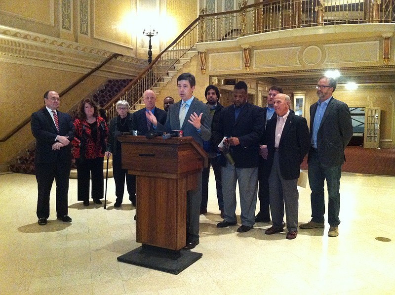 Mayor Andy Berke in a news conference today at Tivoli Theatre in Chattanooga.
