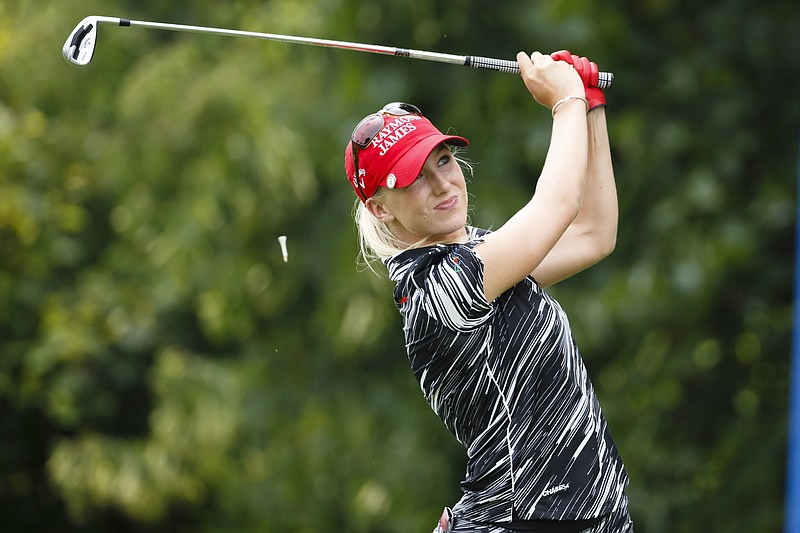 Brooke Pancake tees off in this July 20, 2014, file photo.