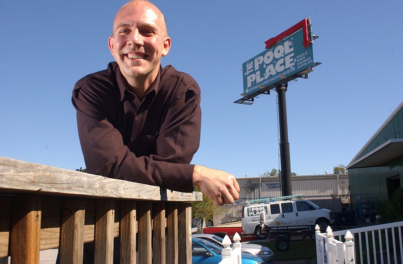 Frank May, president of A&M Distributors, stands in front of the Chattanooga retail store The Pool Place on Perimeter Drive. May is renaming the retailer to The Great Backyard Place.