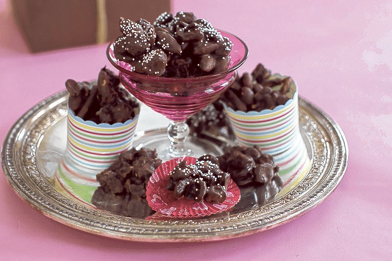 Chocolate candy clusters are an easy dessert to make.