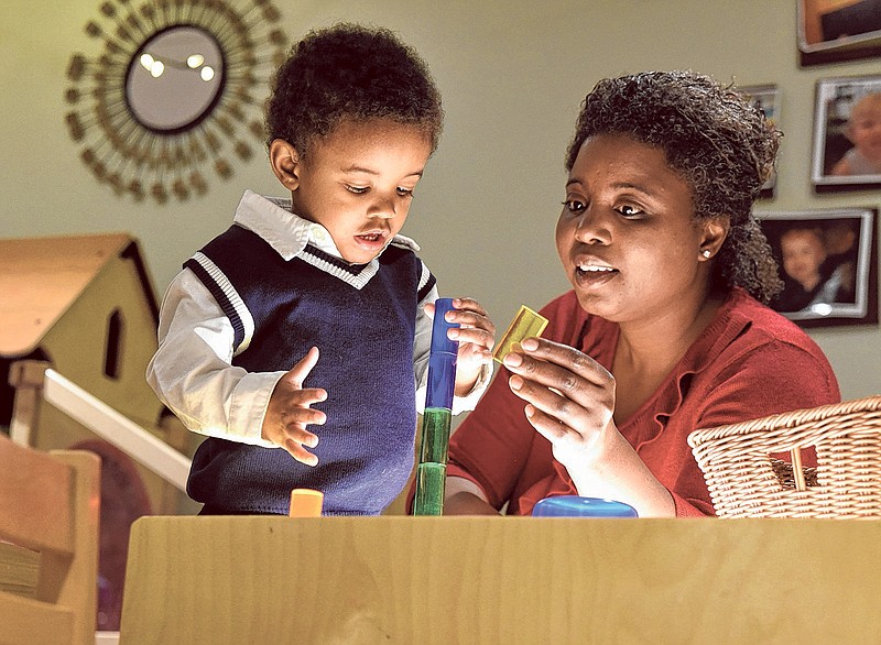 Georgia resident Tricia Harris, 38, joins her son Caleb, 2, at the Siskin Children's Institute before heading home for the day.